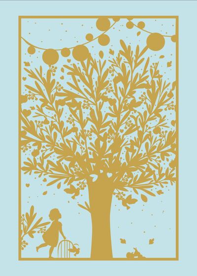 Picture of Lot de 5 cartes double en dorure "Arbre de vie fille" avec enveloppe sous cellophane