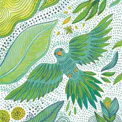 Picture of Lot de 10 cartes simple "oiseau vert" avec enveloppe sous cellophane