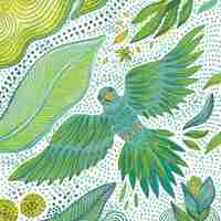 Picture of Lot de 10 cartes simple "oiseau vert" avec enveloppe sous cellophane