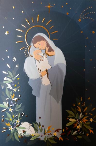 Picture of Lot de 10 exemplaires - Carte postale de la Vierge Marie en dorure.