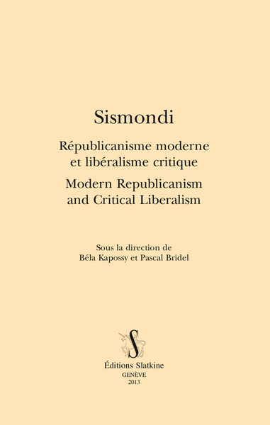 Image de Sismondi : républicanisme moderne et libéralisme critique