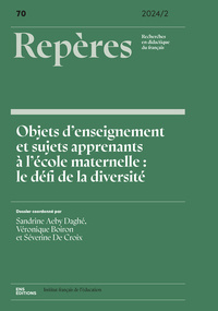 Image de REPERES, NO70/2024. OBJETS D'ENSEIGNEMENT ET SUJETS APPRENANTS A L'ECOLE MATERNELLE