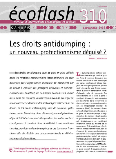 Image de ECOFLASH N 310  SEPTEMBRE 2016 LES DROITS ANTIDUMPING :  UN NOUVEAU PROTECTIONNISME DEGUISE