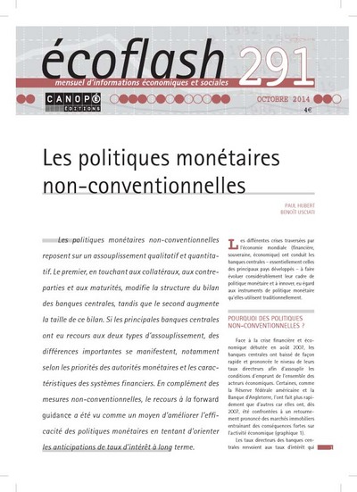 Image de ECOFLASH 291 : LES POLITIQUES MONETAIRES NON-CONVENTIONNELLES