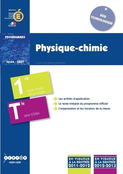 Image de Physique, chimie - classes de première et terminale de la série STD2A, classe de première des séries STI2D et STL