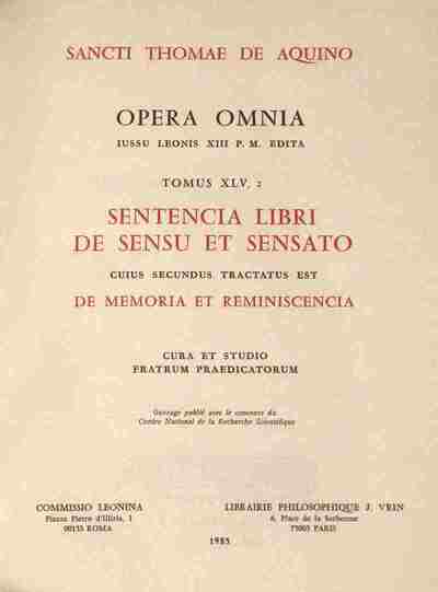 Image de SENTENTIA LIBRI DE SENSU (DE MEMORIA) T2