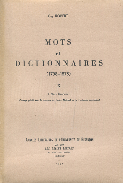 Picture of Mots et dictionnaires, 1798-1878