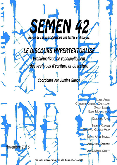 Picture of SEMEN, N  42/2016. LE DISCOURS HYPERTEXTUALISE. PROBLEMATIQUE DE RENO