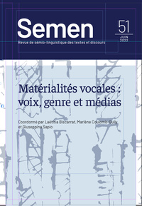 Image de SEMEN 51. MATERIALITES VOCALES : VOIX, GENRE ET MEDIAS