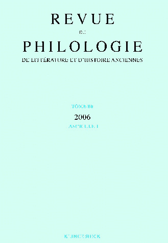 Image de Revue de philologie, de littérature et d'histoire anciennes volume 80