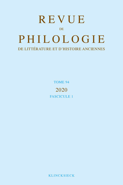 Picture of Revue de philologie, de littérature et d'histoire anciennes volume 94-1
