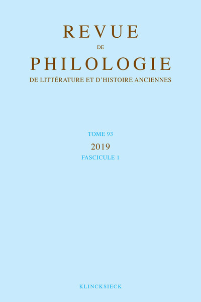 Picture of Revue de philologie, de littérature et d'histoire anciennes volume 93-1