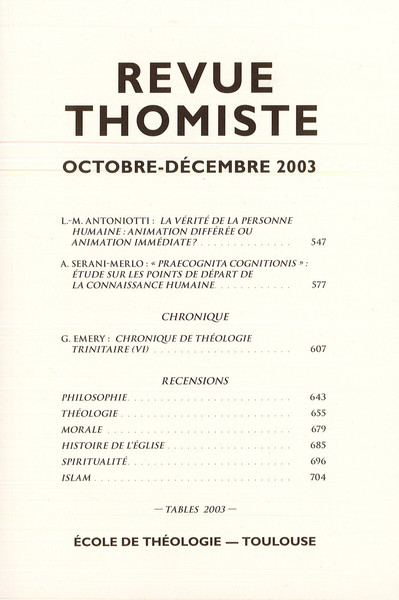 Image de Revue thomiste - N°4/2003