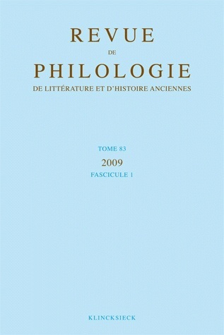 Picture of Revue de philologie, de littérature et d'histoire anciennes volume 83