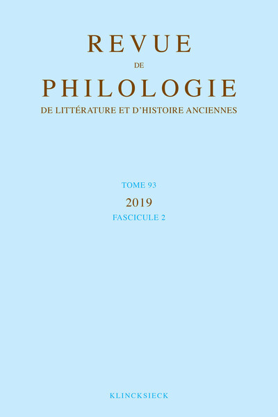 Picture of Revue de philologie, de littérature et d'histoire anciennes volume 93-2