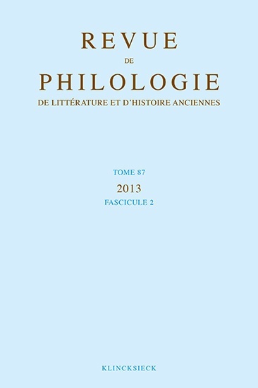 Picture of Revue de philologie, de littérature et d'histoire anciennes volume 87
