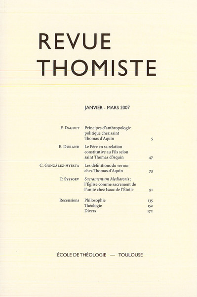 Image de Revue thomiste - N°1/2007
