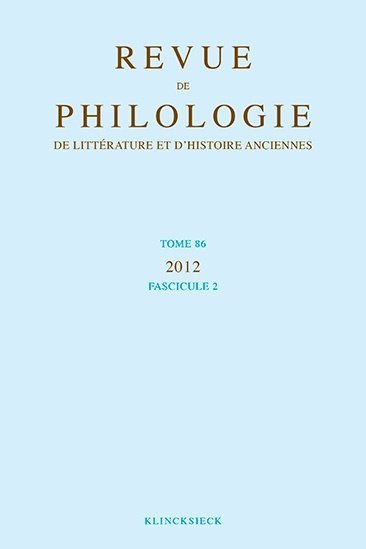 Picture of Revue de philologie, de littérature et d'histoire anciennes volume 86