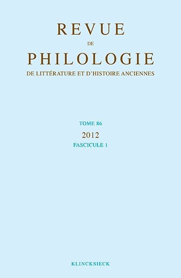 Picture of Revue de philologie, de littérature et d'histoire anciennes volume 86