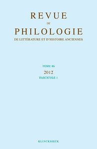 Picture of Revue de philologie, de littérature et d'histoire anciennes volume 86