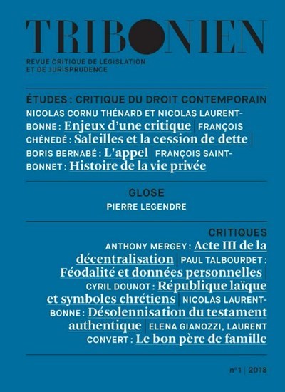 Picture of Tribonien. Revue critique de législation et de jurisprudence - 1-2018