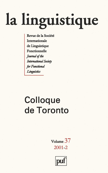 Picture of linguistique 2001, vol. 37 (2)
