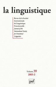 Image de linguistique 2003, vol. 39 (2)