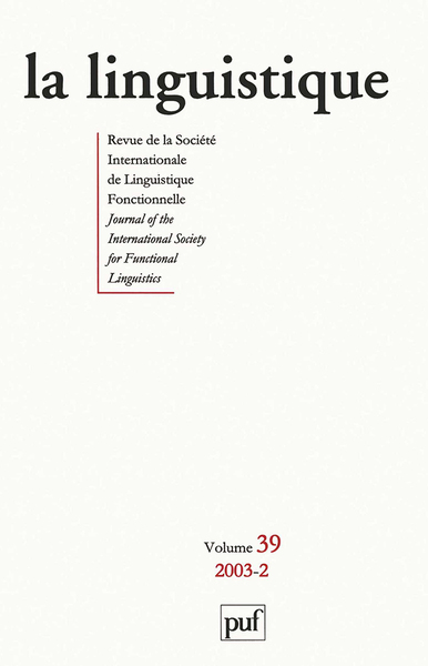 Picture of linguistique 2003, vol. 39 (2)
