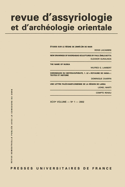 Image de Rev. d'assyrio. et d'archéo. orient. 2002, vol. 96 (1)