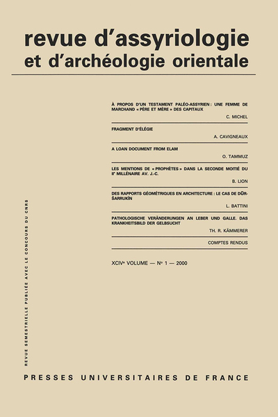 Picture of Rev. d'assyrio. et d'archéo. orient. 2000, vol. 94 (1)