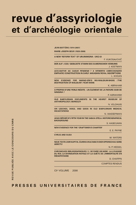 Picture of Rev. d'assyrio. et d'archéo. orient. 2008, vol. 102