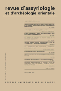 Image de Rev. d'assyrio. et d'archéo. orient. 2007, vol. 101