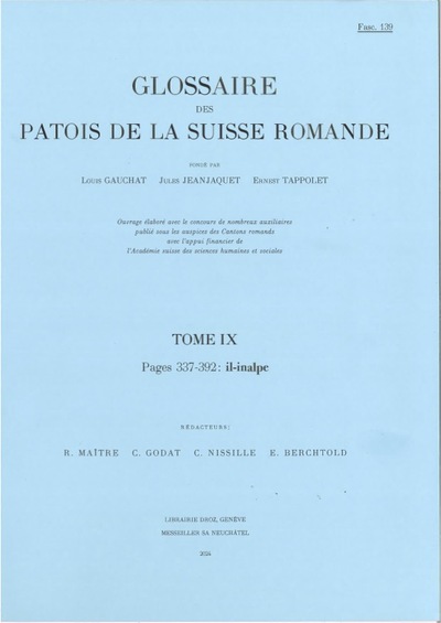 Image de Glossaire des patois de la Suisse romande