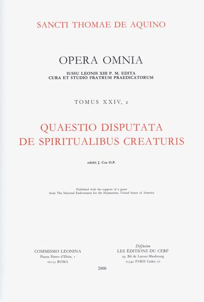 Picture of OPERA OMNIA - TOME 24,2 QUAESTIO DISPUTATA DE SPIRITUALIBUS CREATURIS
