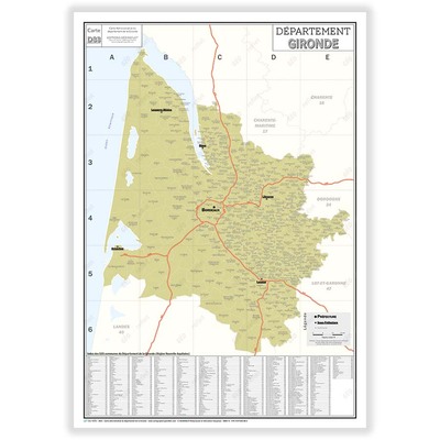 Image de Carte administrative du département de la Gironde - Poster Plastifié 70x100cm