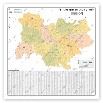 Image de Carte Administrative de la Région Auvergne-Rhône-Alpes - Poster Plastifié 120x120cm