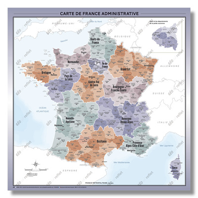 Image de Carte de France Administrative - Modèle Aventurine - Affiche 100x100cm