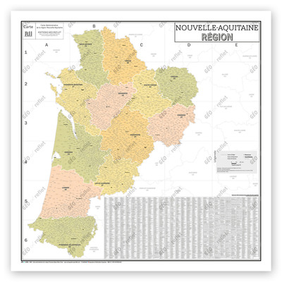 Image de Carte Administrative de la Région Nouvelle-Aquitaine - Poster Plastifié 120x120cm