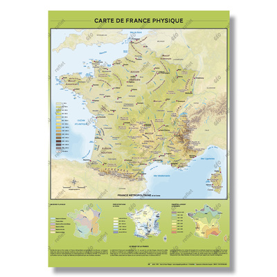 Image de Carte de France Physique : Relief et Hydrographie - Poster Plastifié A0