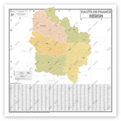 Image de Carte Administrative de la Région Hauts-de-France - Poster Plastifié 120x120cm
