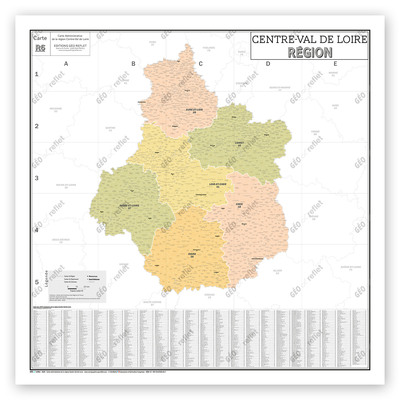 Image de Carte Administrative de la Région Centre-Val de Loire - Poster Plastifié 120x120cm