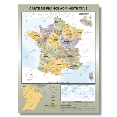 Image de Carte de France Administrative - Modèle Topaze - Affiche 60x80cm