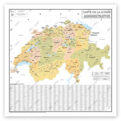 Picture of Carte Administrative de la Suisse - Poster Plastifié 120x120cm