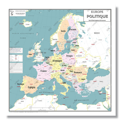 Image de Carte Europe Politique et Union Européenne - Poster Plastifié 100x100cm