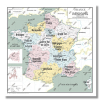 Image de Carte de France Administrative des Régions - Modèle Vintage - Poster Plastifié 100x100