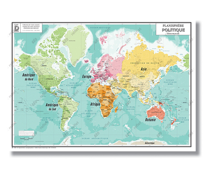 Image de Mappemonde - Modèle Old School - Poster Plastifié A0