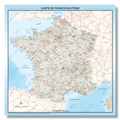 Image de Carte de France Routière - Poster Plastifié 100x100cm