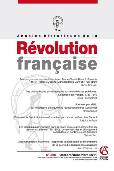 Picture of Annales historiques de la Révolution française n° 366 (4/2011)