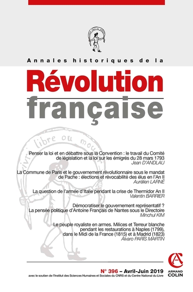 Picture of Annales historiques de la Révolution française Nº396 2/2019 Varia