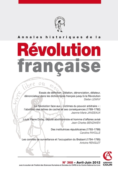 Picture of Annales historiques de la Révolution française n° 368 (2/2012)